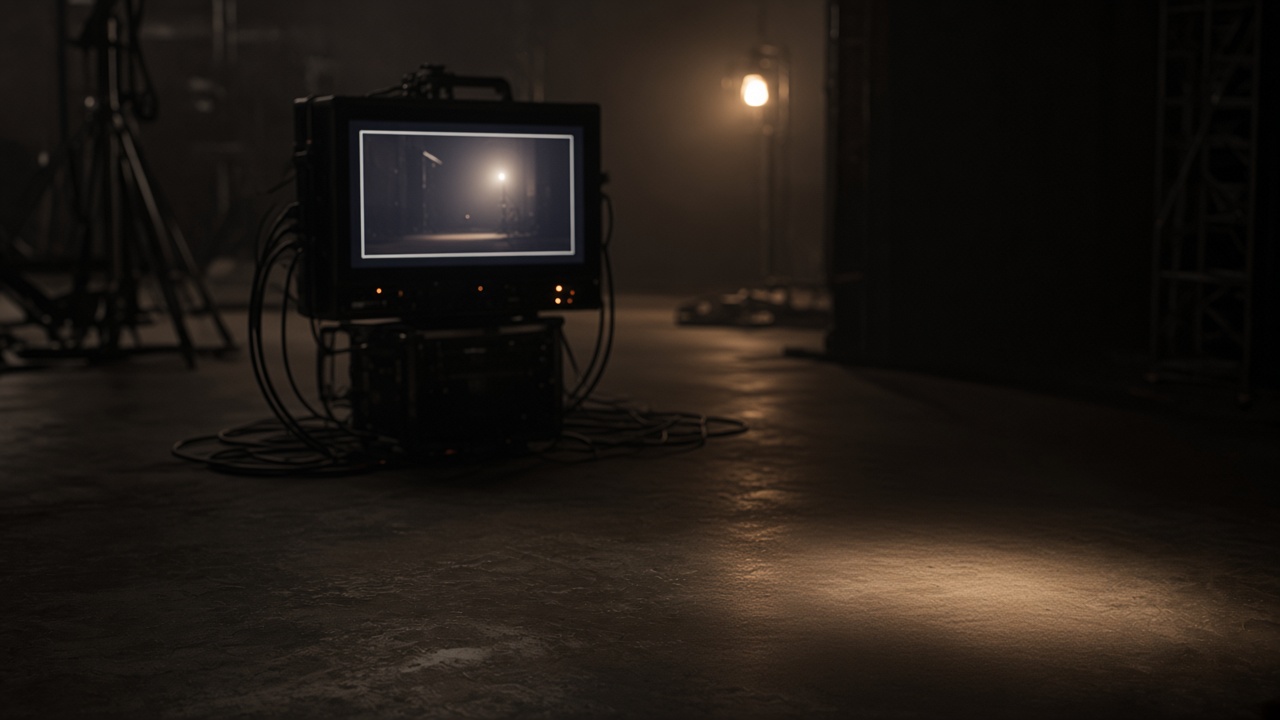 Editorial still depicting high-end commercial film direction and generative studio production